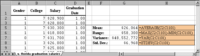 Sample Variance Equation Excel
